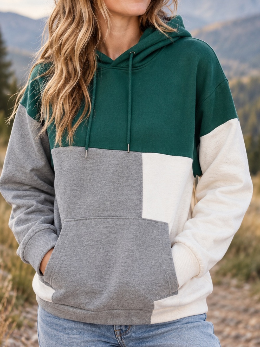 Ninth Hall Colorblock Pullover Hoodie Green Gray White Size S Streetwear